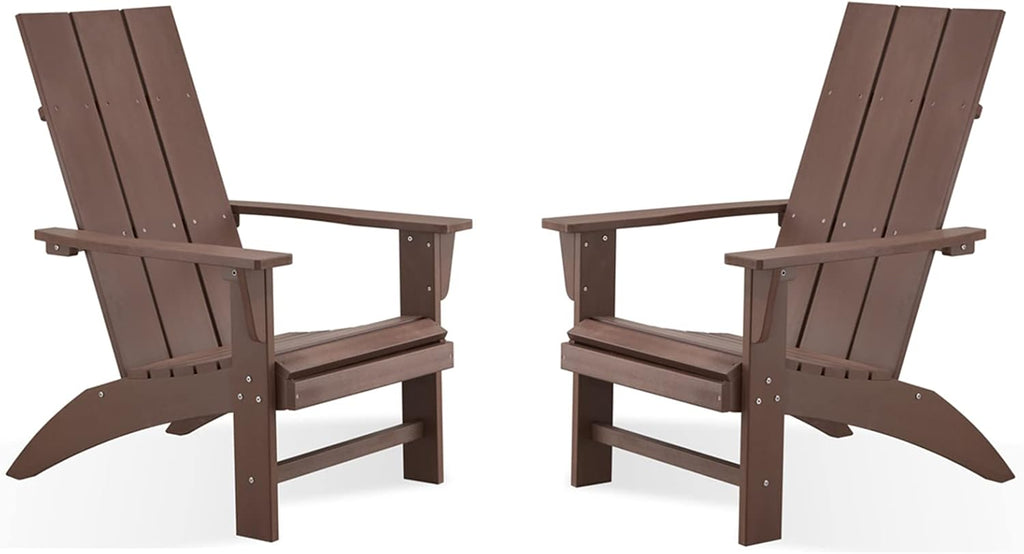 Modern Adirondack Chairs Set of 2, Oversized,Dark Brown | Poly Lumber Patio Chairs, Blue 350Lbs Support, All Weather