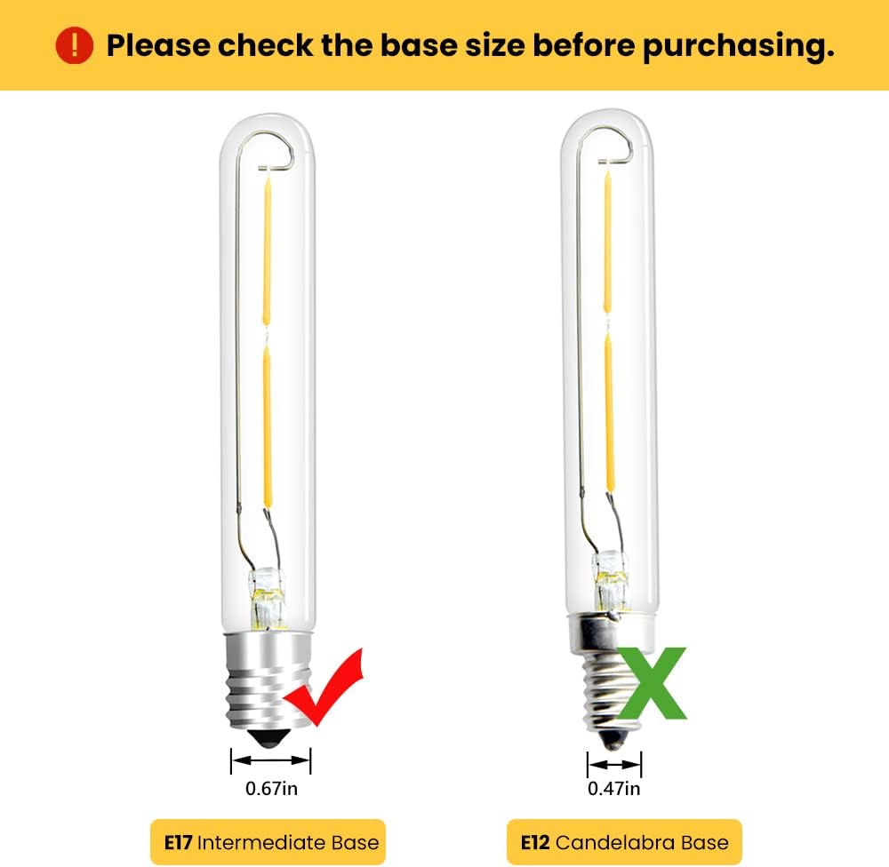 LED T6.5 Tubular Filament Bulb, 2W T6.5 LED Appliance Light Bulb E17 Intermediate Base, 20W Incandescent Equivalent