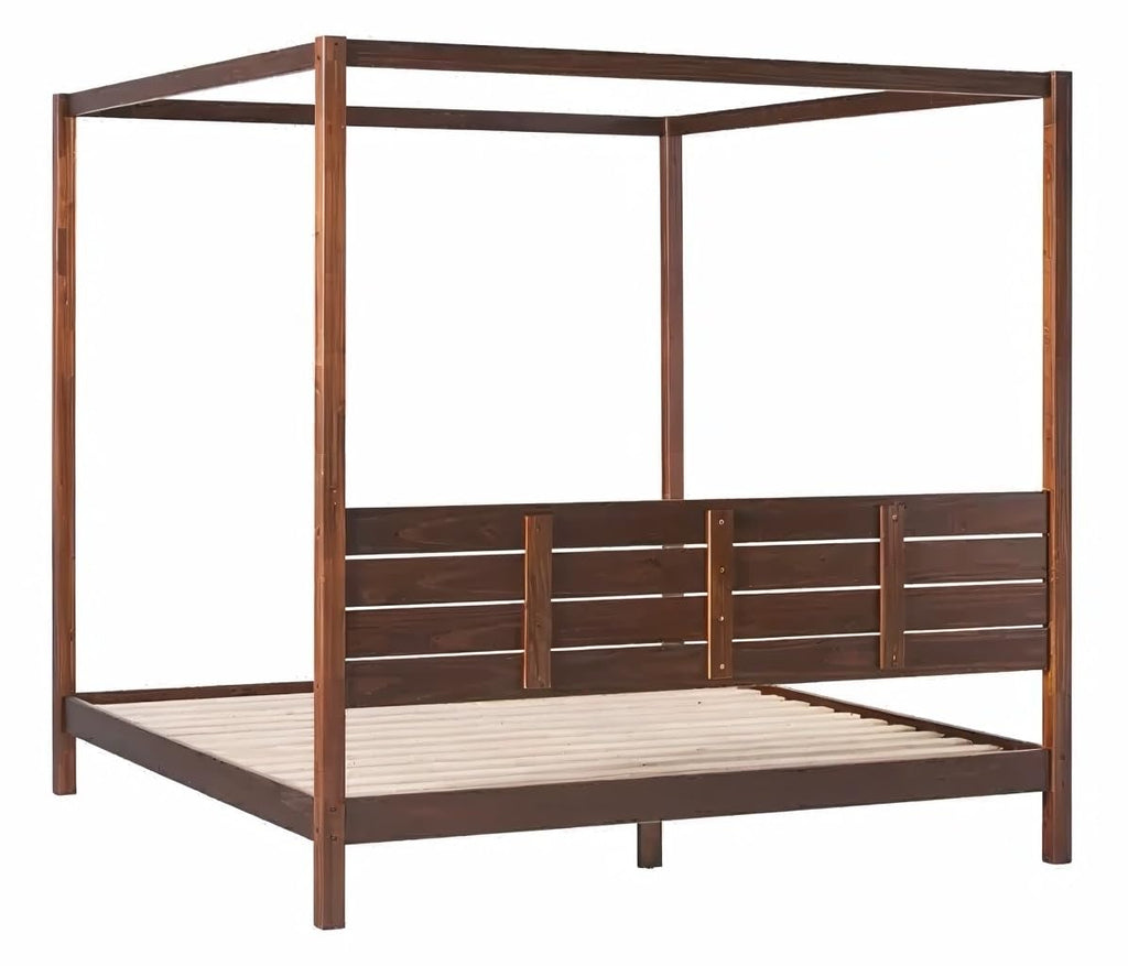 Solid Pine Canopy Bed Frame, King - Walnut Finish