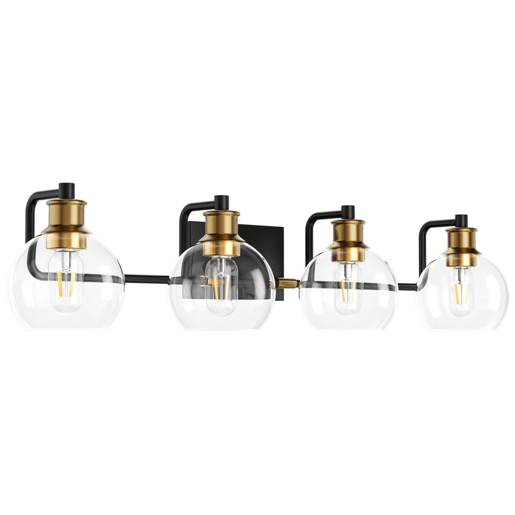 Industrial Bathroom Vanity Lighting Fixtures 4-Lights Vintage Black & Brass Finish with Globe Clear Glass Vanity