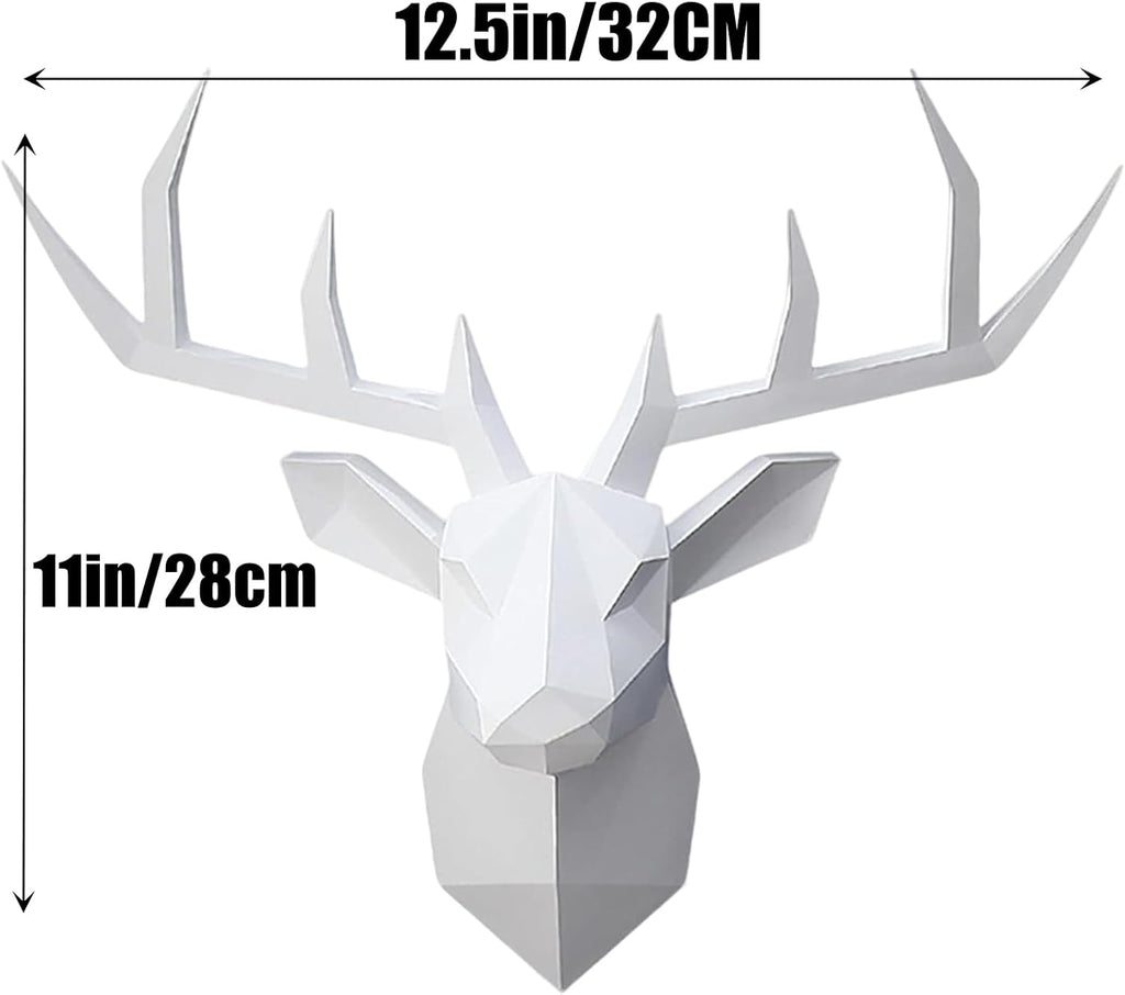 White Deer Head Wall Sculpture,Modern Art Wall Hanging,3D Wall Decor,Gallery Living Room Resin Animal Head Decoration