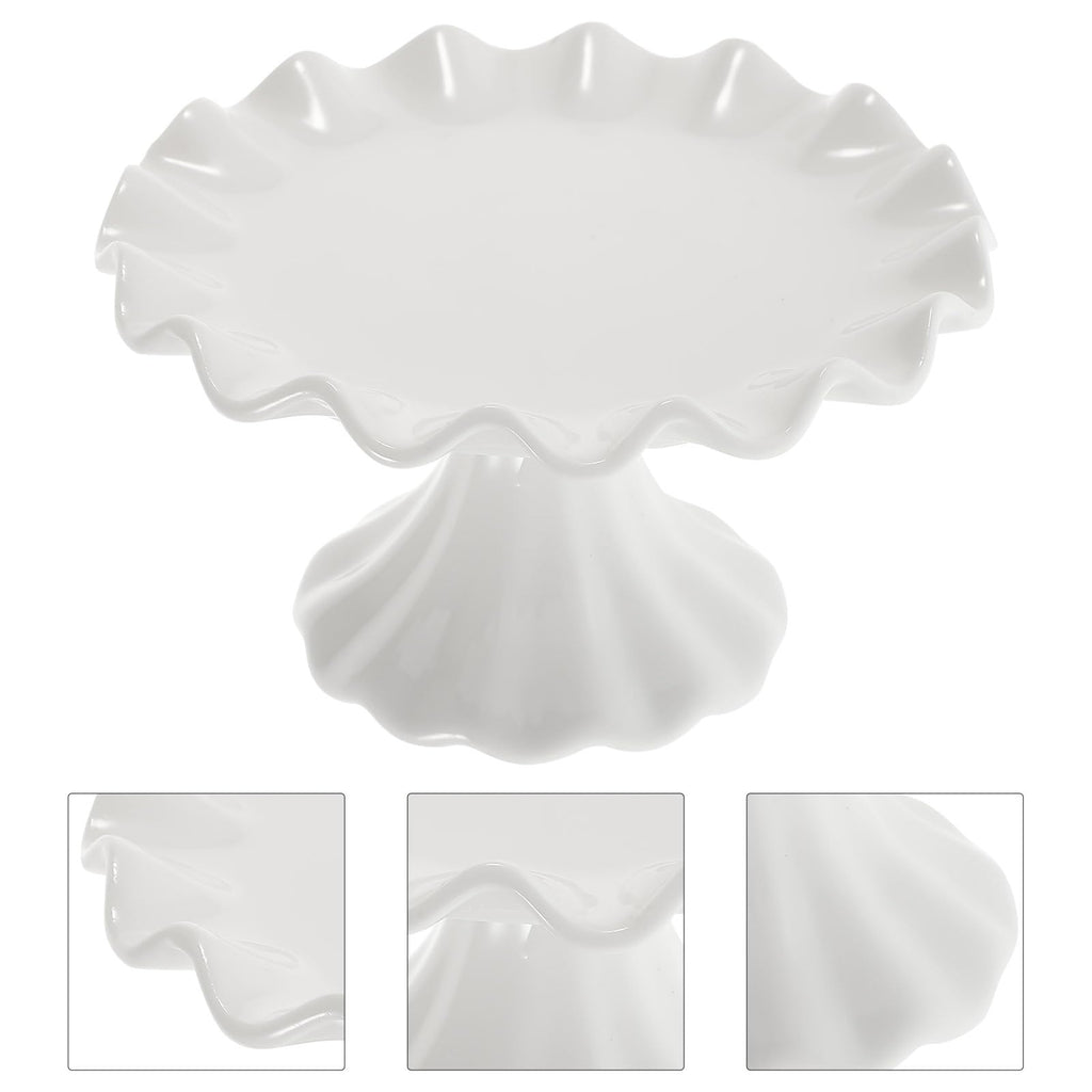 Ceramic Cake Stand Decorative Pedestal Dessert Display Plate with Scalloped Edge 5.70 X 5.70 X 3.54 in for Cupcakes