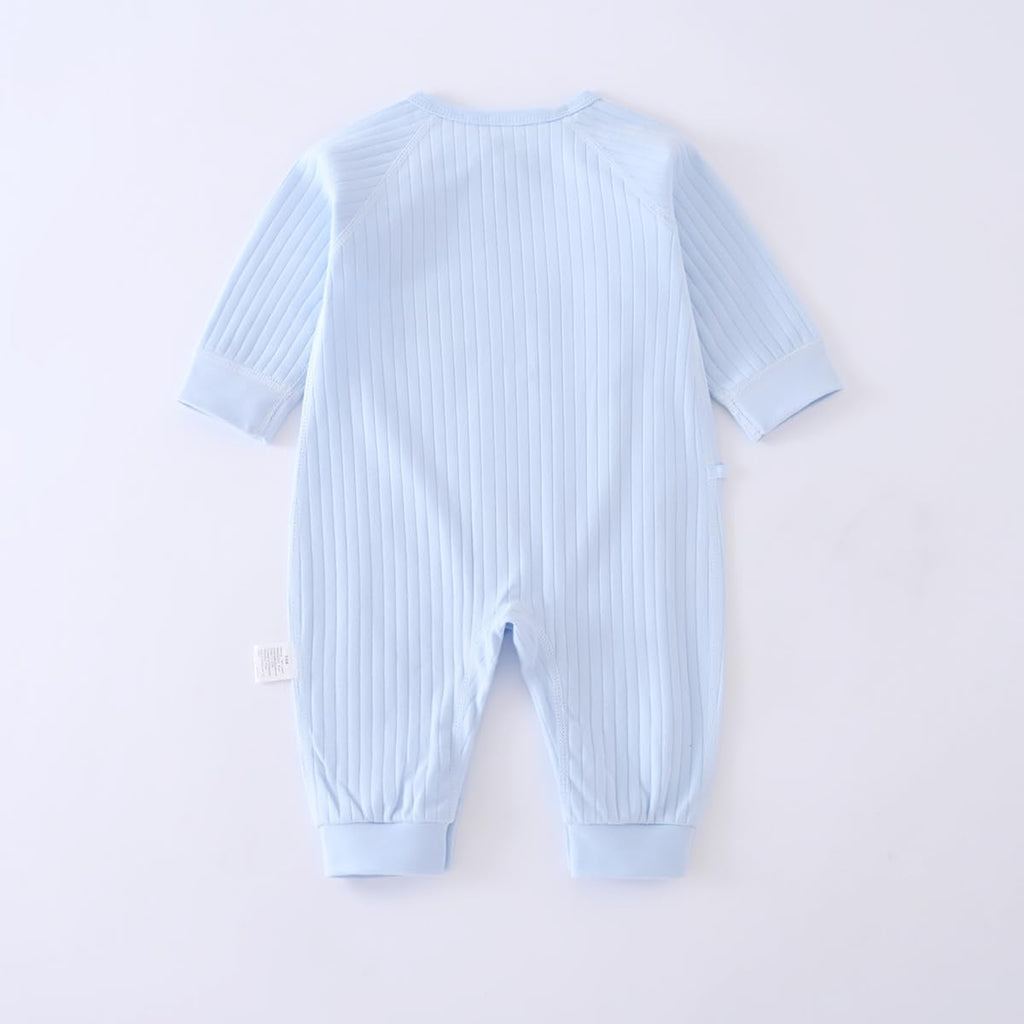 Baby Ribbed Romper and Hat Set with Bear Applique, 100% Cotton Infant Bodysuit, White, Long Sleeve