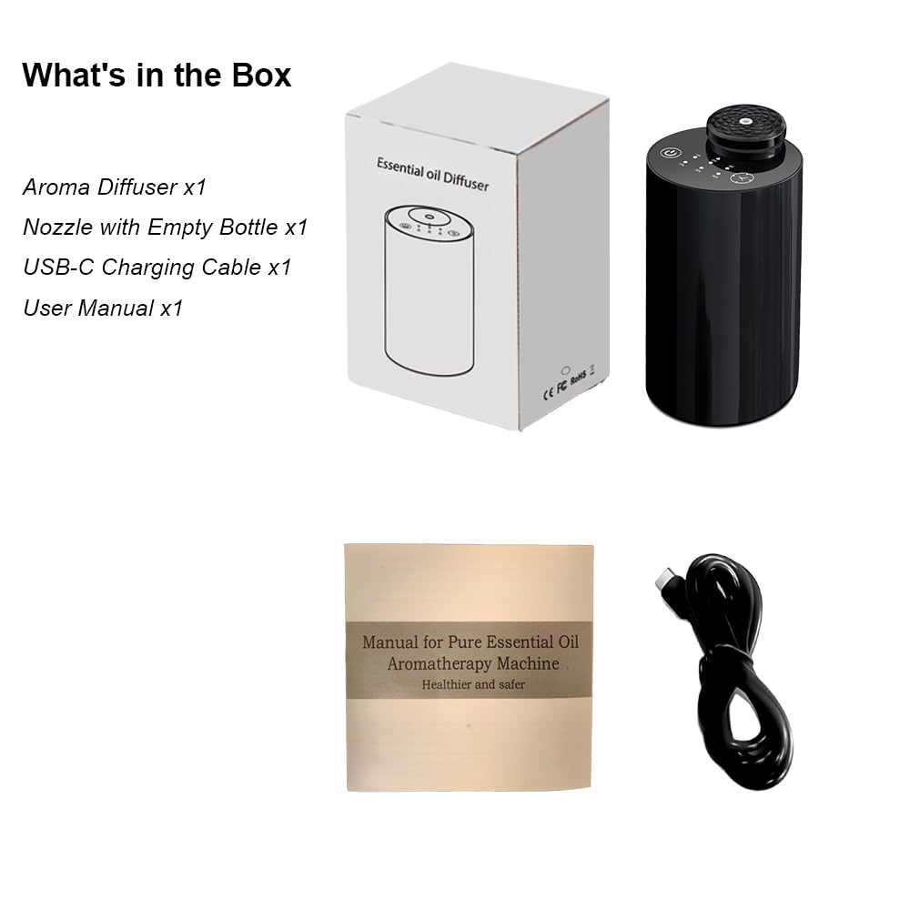 Waterless Diffuser, Cordless & Rechargeable Scent Diffuser & Car