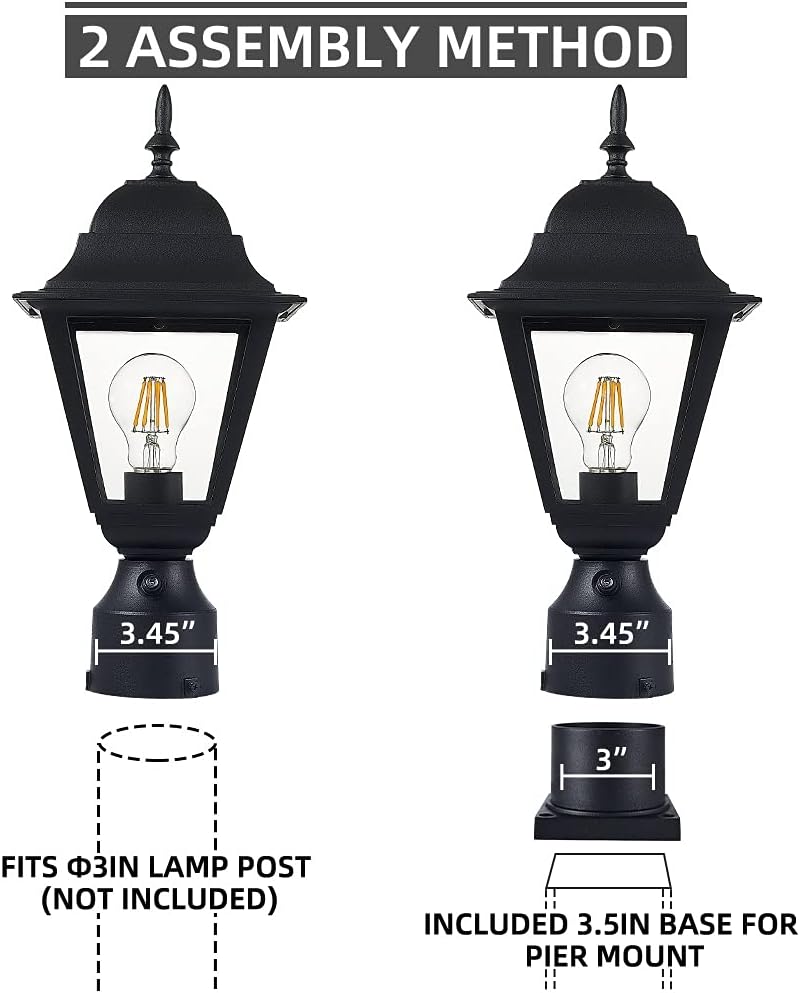 Dusk to Dawn Outdoor Post Light,Waterproof Cast Aluminium Lamp Post Light Fixture,Post Lantern with Pier Mount Base