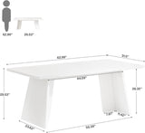White Executive Desk, 63" Large Office Computer Conference Meeting Table with Wooden Robust Pedestal