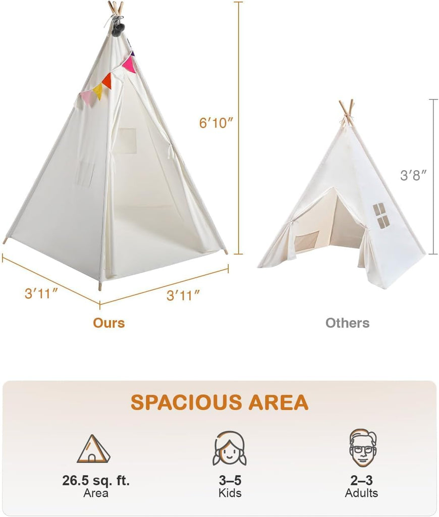 Larger 85" H Kids Teepee Play Tent, 2.1m Large Indoor Canvas Teepee Tent for Adults, Tall Foldable Teepee Outdoor, 5