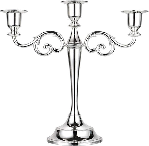 3 Arms Metal Candelabra Candlestick Silver European Elegant Candle Holder Candle StandHome Decoration (Silver Tone)