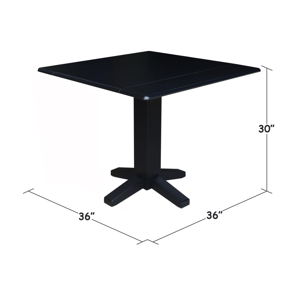 36" Solid Wood Square Dual Drop Leaf Dining Table in Black