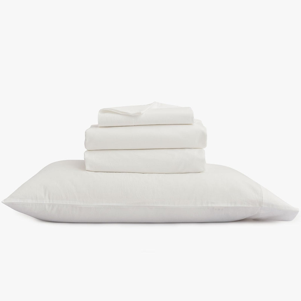100% Washed Cotton Linen Feel Sheet Set, Solid Off White