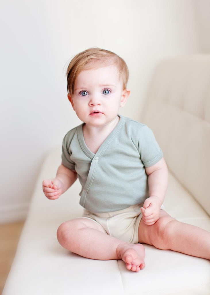 Unisex Baby Organic Cotton Short Sleeve Kimono Bodysuit, GOTS Certified, Snap Wrap Onesie for Newborns & Infants
