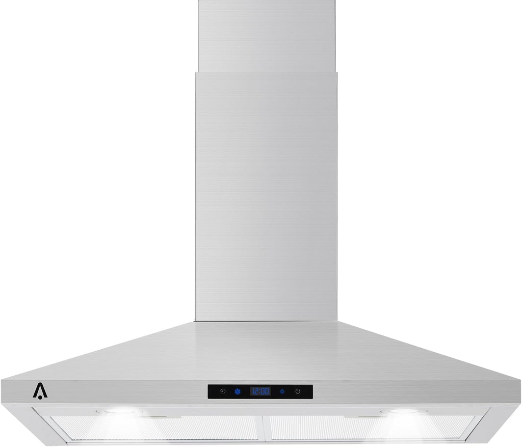 30 Inch Stainless Steel Wall Mount Range Hood 265 CFM Touch Control, LED Lights Convertible Ducted/Ductless