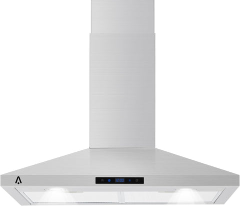 30 Inch Stainless Steel Wall Mount Range Hood 265 CFM Touch Control, LED Lights Convertible Ducted/Ductless