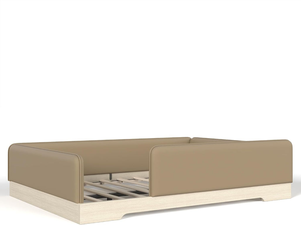 Kids Upholstered Low Bed Frame with Removable Guardrails, Montessori Floor Bed & Kids Daybed for Boys Girls, Queen