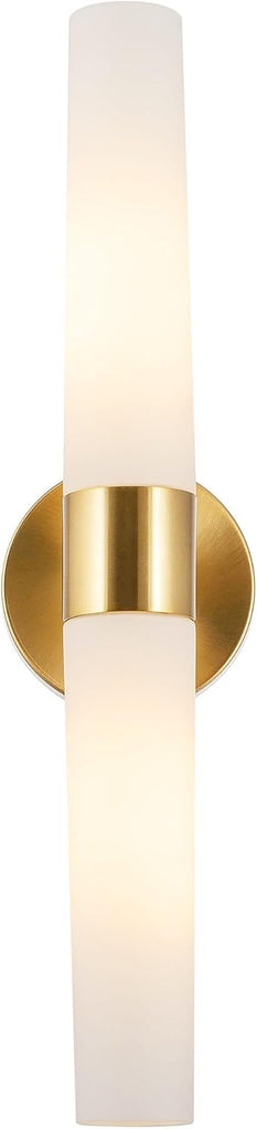 Duo 21" Modern Gold Wall Sconce with Frosted Glass Cylinder Shades, Linear 2-Light Gold Wall Light, Cool Brass Finish
