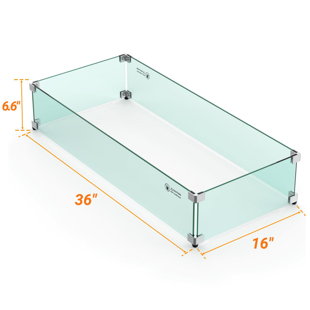 36" X 16" Rectangular Fire Pit Glass Wind Guard