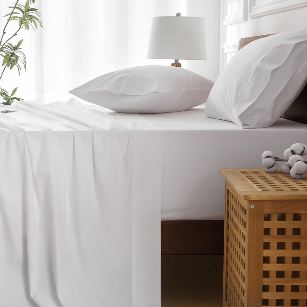 Extra Deep Pocket King Sheet Sets Fits 18"-24" in Deep Mattress -100% Cotton King Sheet Set,White Hotel Crisp Soft