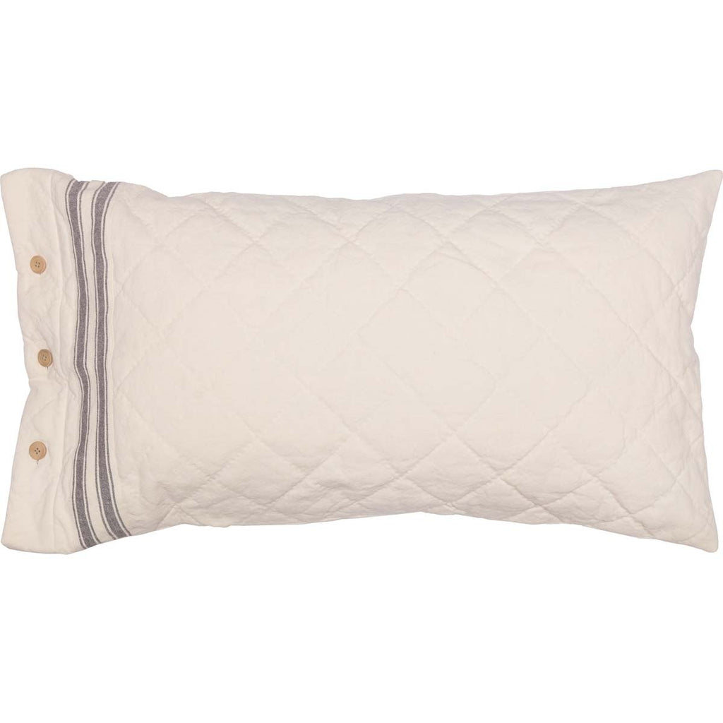 Market Place Gray Quilted King Pillow Sham, 21" L x 37" W, Cream w/Grain Sack Stripe & Button Details ...