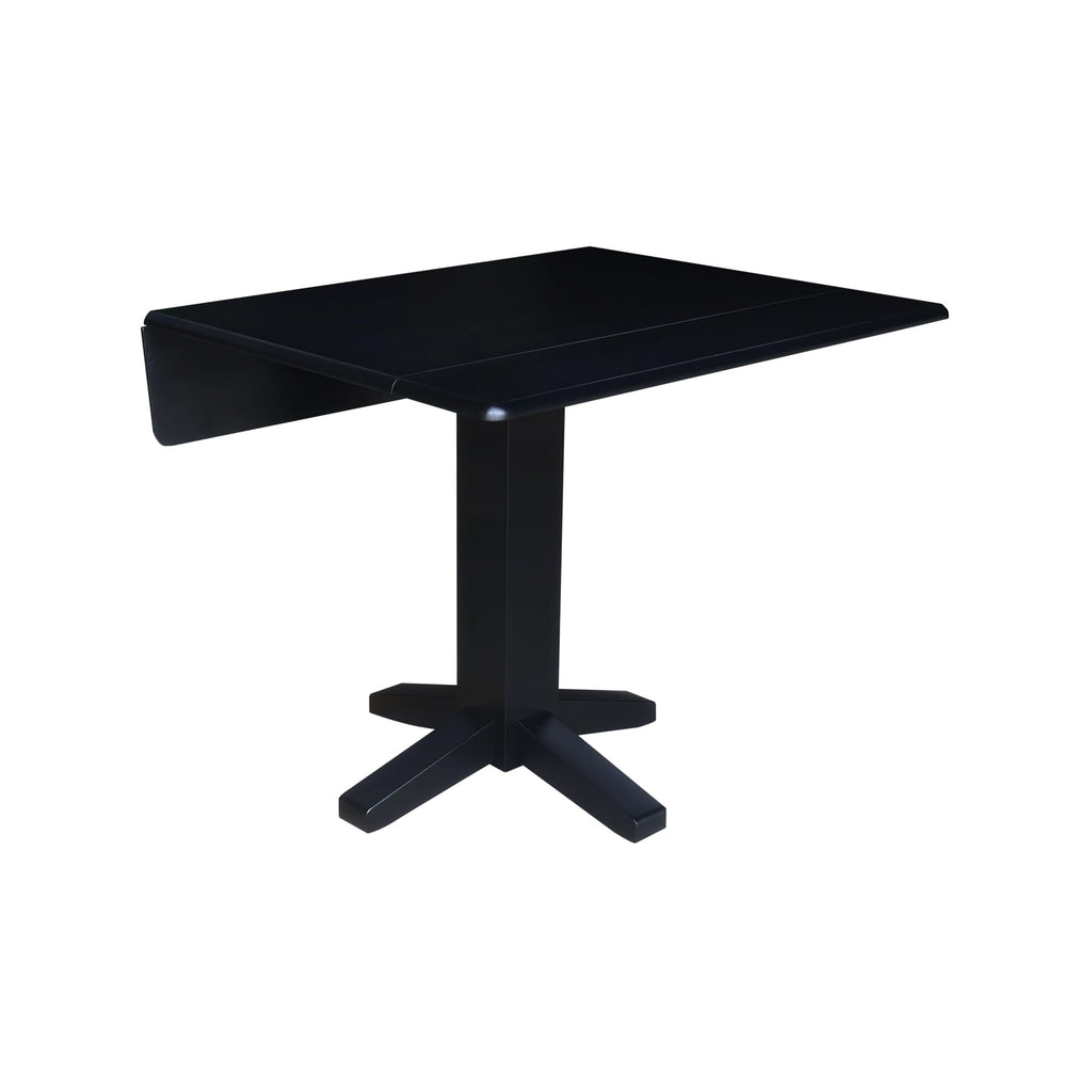 36" Solid Wood Square Dual Drop Leaf Dining Table in Black