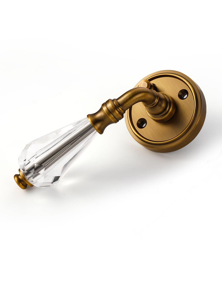 1 Pack Antique Brass Glass Door Lever Privacy Crystal Door Levers Door Lever Interior Door Handle ,Zinc Alloy