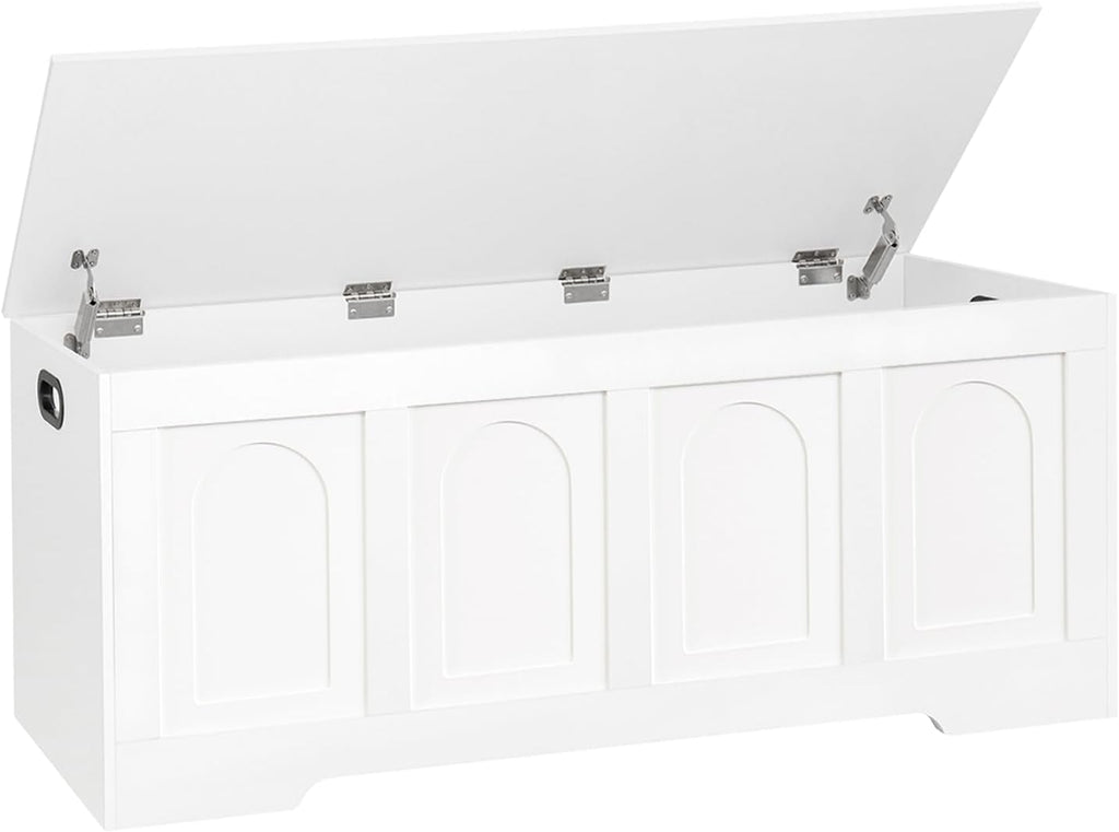 Storage Chest, Wooden Toy Box with Lid, 2 Soft-Close Hinges 47.2" | Entryway Shoe Bench, Finger-safe Flip-Top, Easy