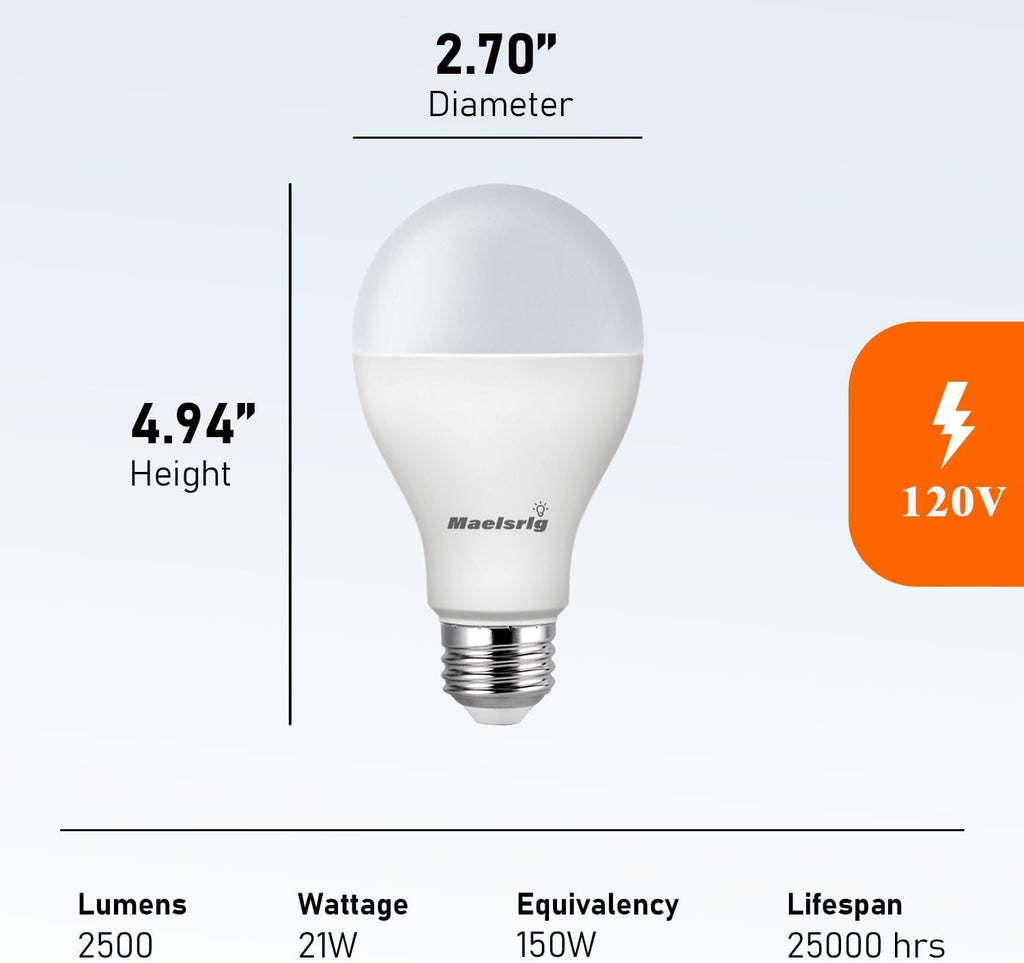 150 Watt Equivalent LED Bulb, 21W Super Bright 2500 Lumens A21 Light Bulbs, Daylight 5000K, Non-Dimmable, E26 Base