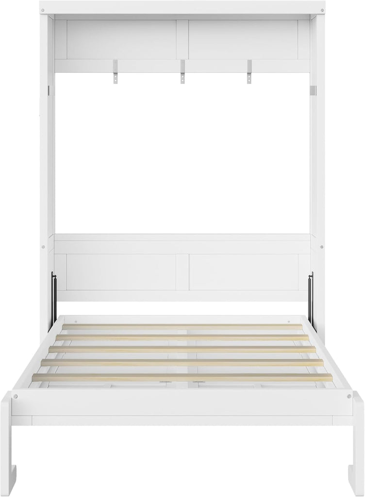 Space Saving Twin Murphy Wall Bed, Folds into Vertical Cabinet, Solid Metal Frame with Wood Slats, No Box Spring