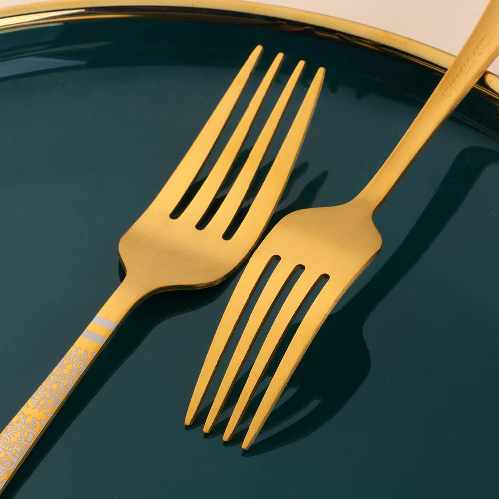 Christmas Gift Gold Hammered Flatware Sets for 4, 20 Pieces Unique Pattern Design Stainless Steel Cutlery Silverware
