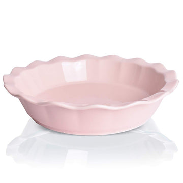 Ceramic Pie Pan, 9 Inches Pie Dish, 50 oz, Pie Plate for Baking, Microwave, Oven Safe and Dishwasher safe (Pink, 9