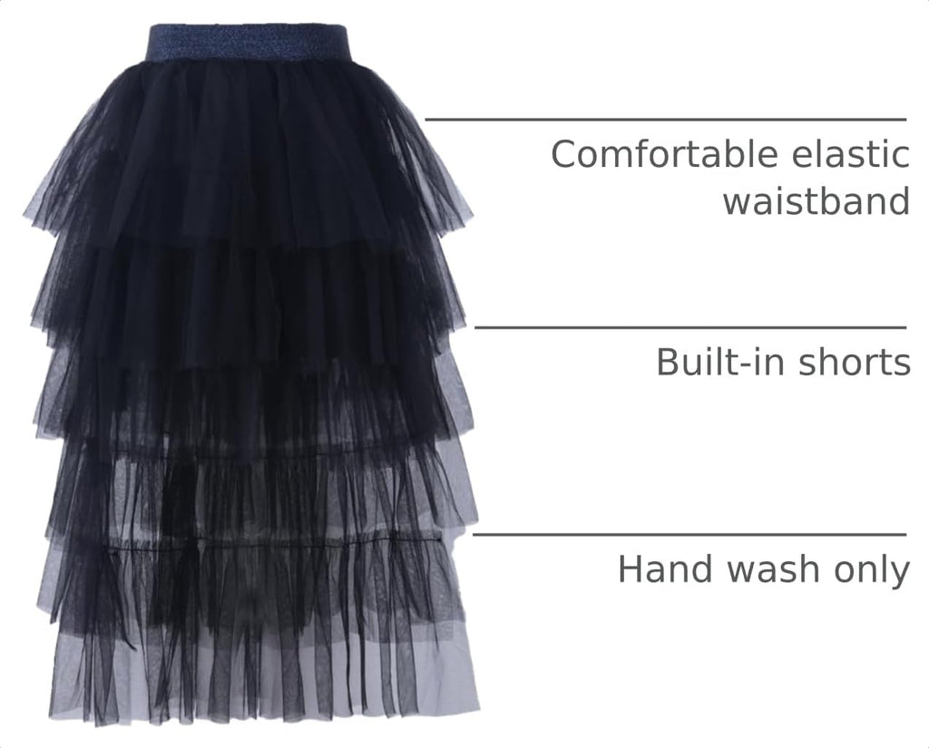 Girls Layered Tulle Skirts Flowy Mesh Elastic Waist Midi Tutu Skirt
