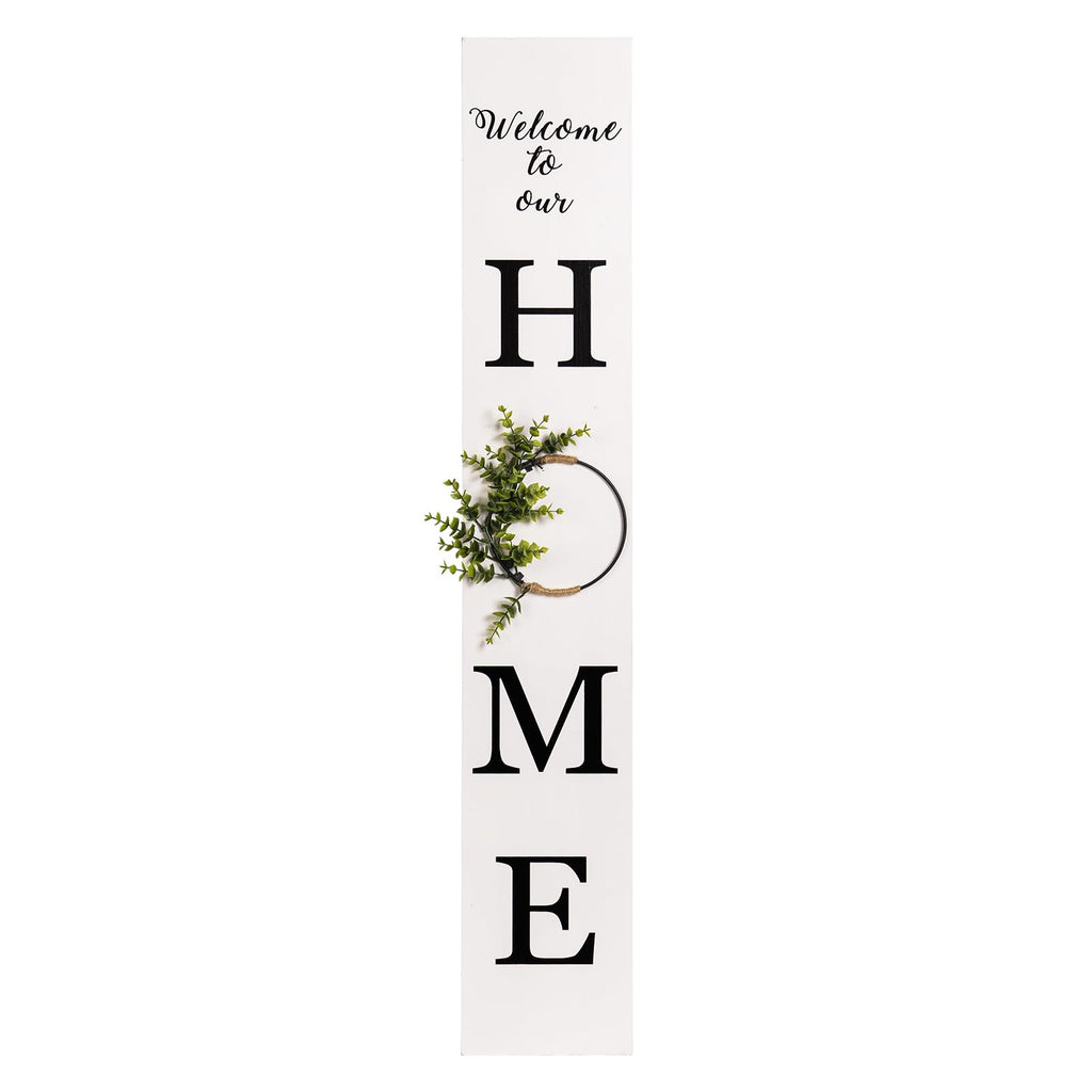 47.2" H Welcome to Our Home Sign with 3D Wreath (No Splicing), Large Wooden Welcome Sign Porch Front Door Standing
