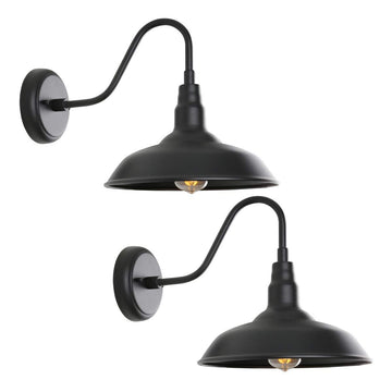 10in Dome Outdoor Barn Light with Wall Mount 2 Pack Black Exterior Gooseneck Lights Farmhouse Style Outdoor Barn Wall