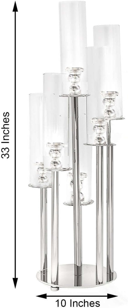 Efavormart 33" Tall - 7 Arms Clear Crystal Cluster Round Candelabra, Pillar Candle Holders with Mirror Base - Perfect