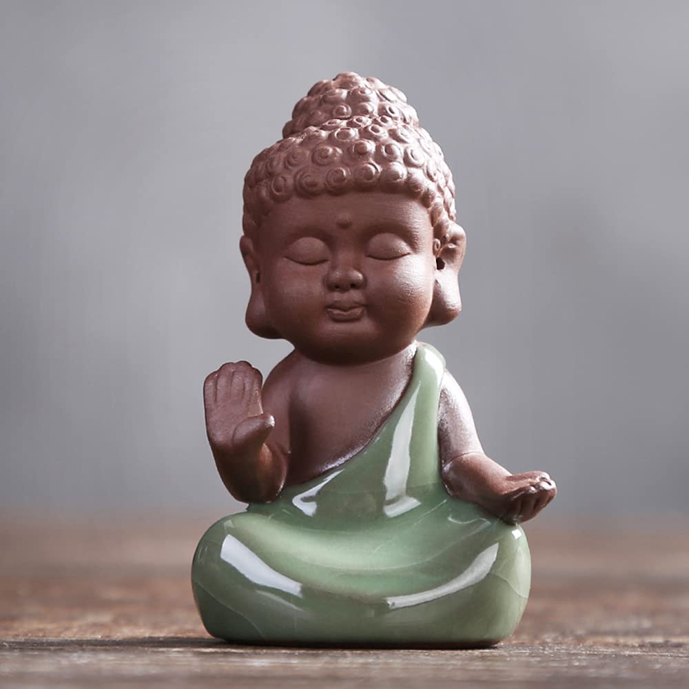 Ceramic Tiny Cute Baby Buddha Statue Monk Figurine Decoration Zen Decor Peaceful Rulai Figurine (D)