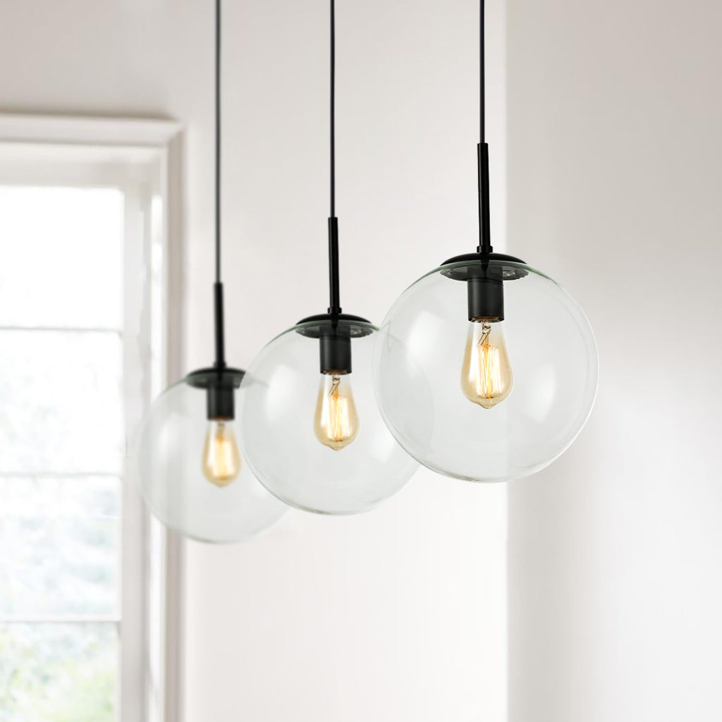 H-Type Black Track Lighting Pendant with Clear Glass Globe Shade, Adjustable Hanging Light, E26 Socket, Pack of 3