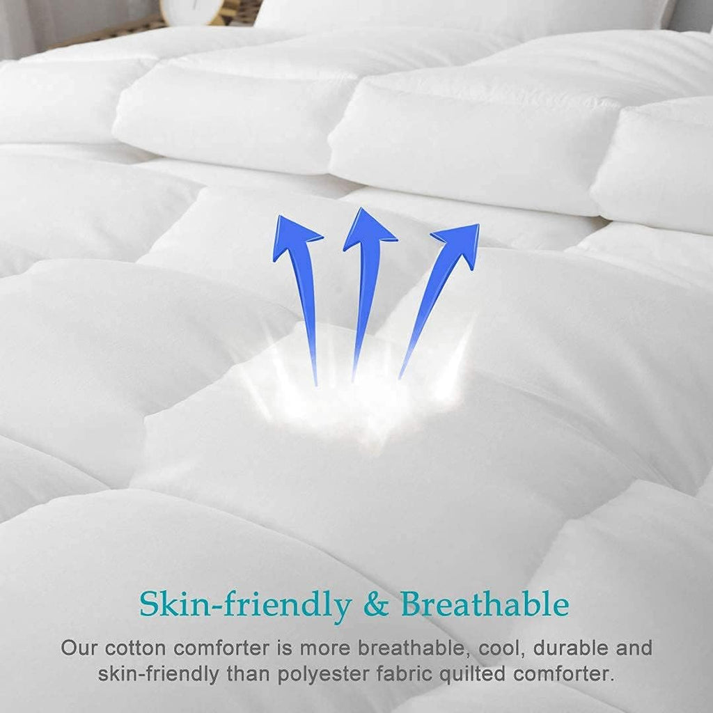 100% Cotton Cover Down Alternative Comforter King- Cloud Bed Comforter for All Season, Breathable Wh