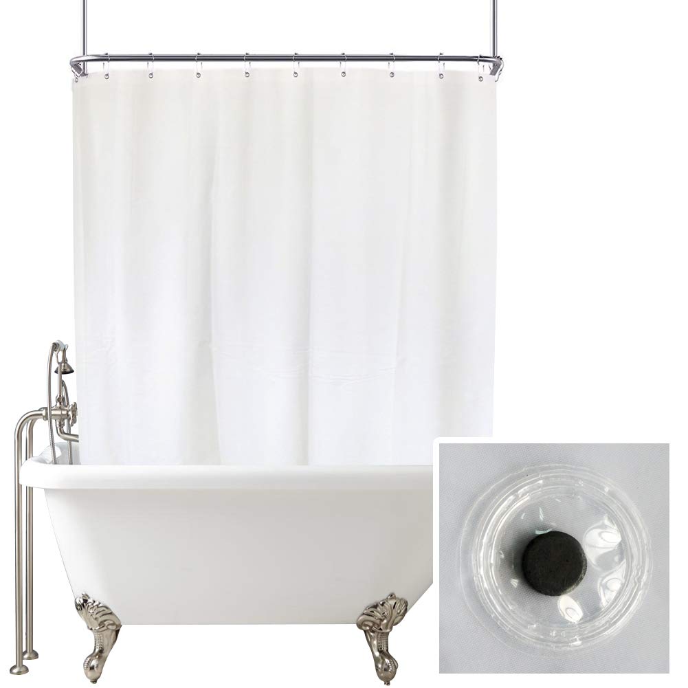 ExtraWide 108x70" White Shower Curtain Liner for Clawfoot Tub, S/Steel Hook