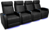 Syracuse Home Theater Seating | Premium Top Grain Nappa 9000 Leather, Power Recliner, LED Lighting (Row of 4, Black)