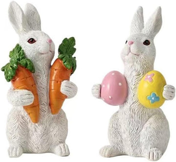 Easter decorations - Easter Bunny decorations -Resin rabbits With carrot and eggs -Bunny statues tabletop