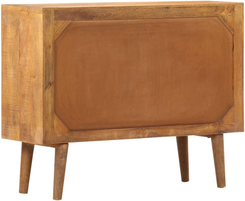 Mid-Century Sideboard Cabinet with 6 Drawers, Solid Mango Wood Accent Storage Chest , 35.4x11.8x27.6 Inches