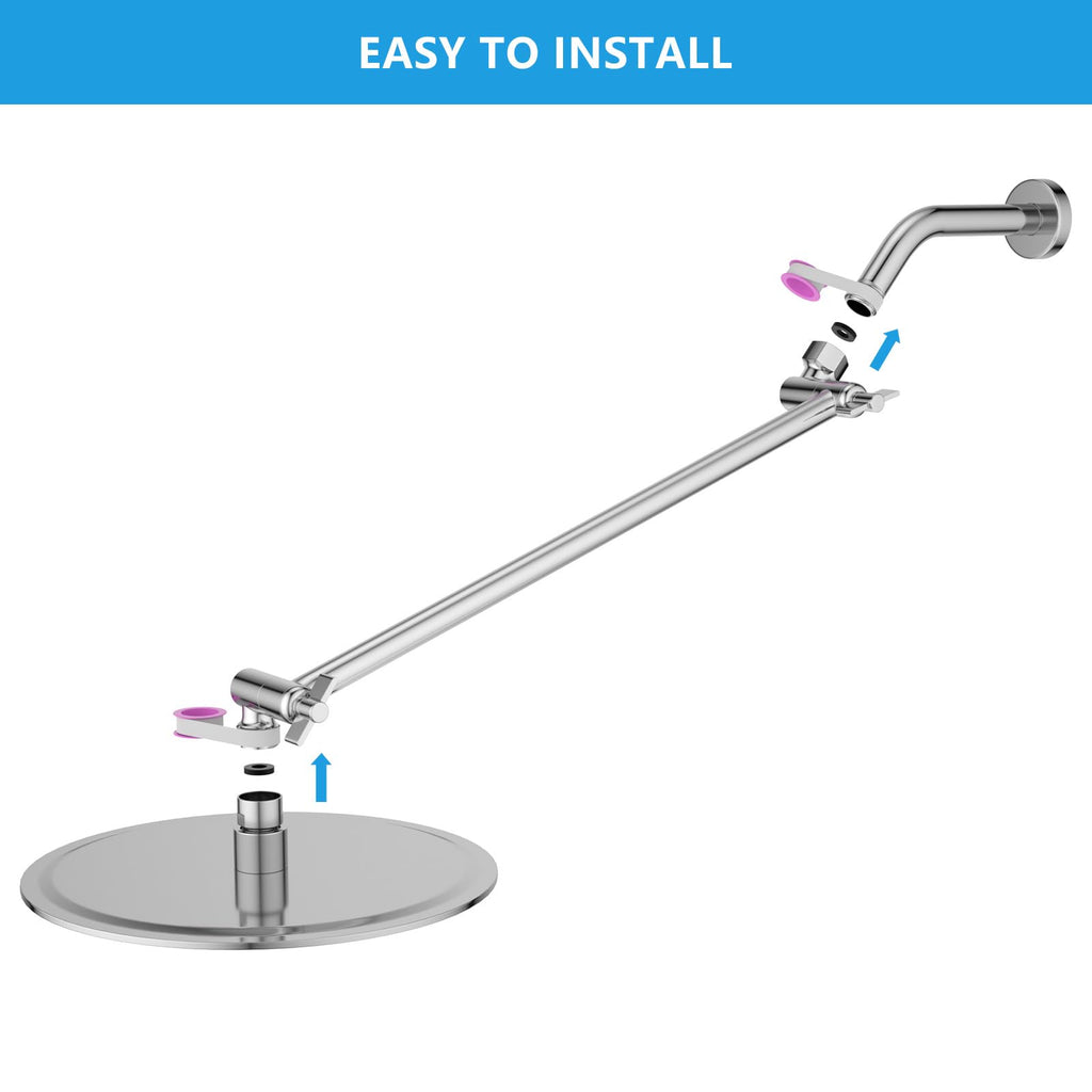 16 Inch Shower Head Extension Arm, Solid Stainless Steel & Brass