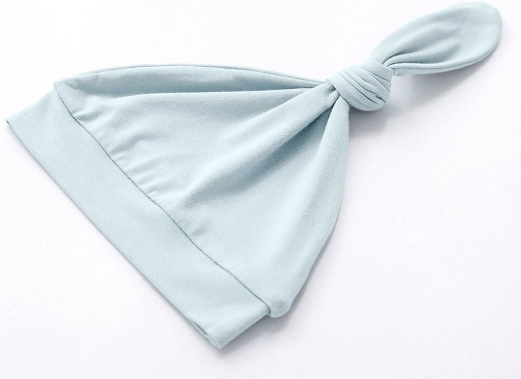 Newborn Baby Boys Girls Knotted Gown Hat Set Soft Bamboo Viscose Infant Sleeper Baby Sleep Gown with Mittens