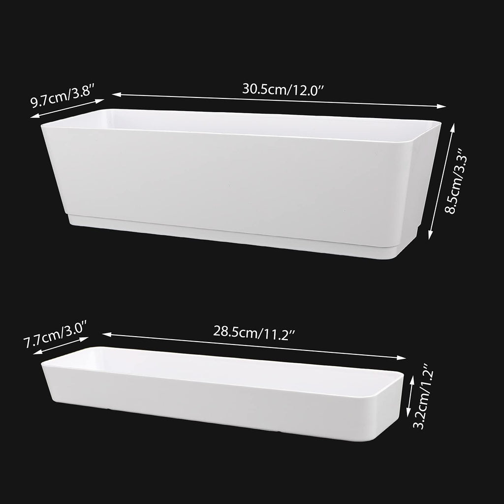 Window Boxes, 3 Pack 12x3.8 Inch Mixed Color Rectangle Herb Planters with Tray, Indoor Succulent Cactus Plastic
