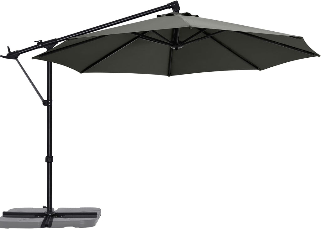 10FT Cantilever Patio Umbrella with Base Stand, Offset Hanging Outdoor Umbrella