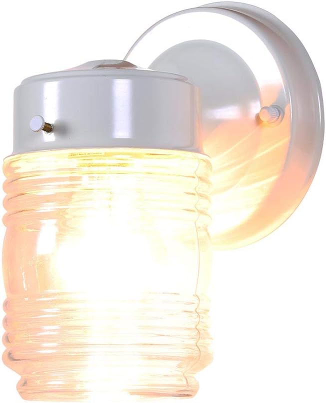 Jelly Jar 1-Light Outdoor Wall Light with Clear Ribbed Glass, Wet Rated for Porch, Patio, and Entryway - Design House
