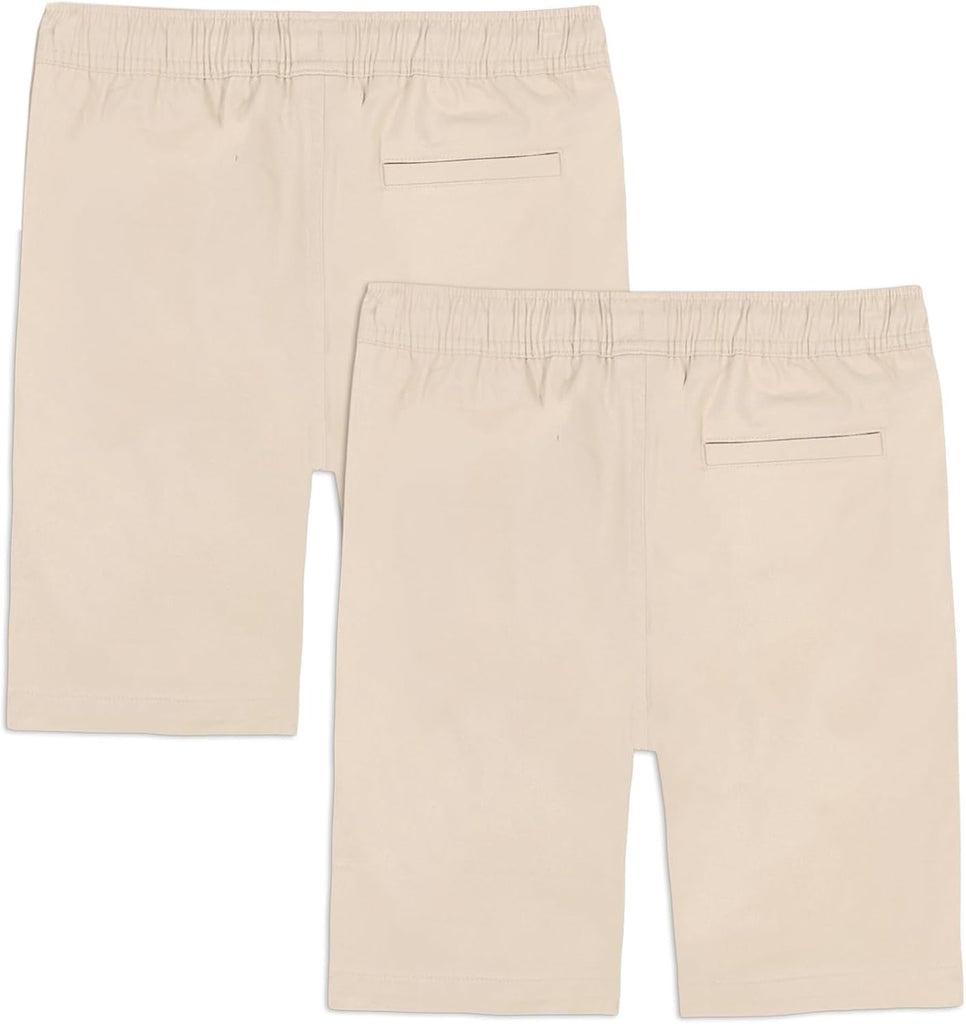 Boys' School Uniform Pull on Stretch Twill Shorts, Drawstring Waist, Multipack