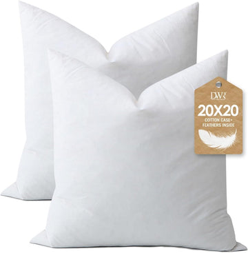 Feather Down Throw Pillow Inserts with Organic Cotton, 20x20 - Set of 2