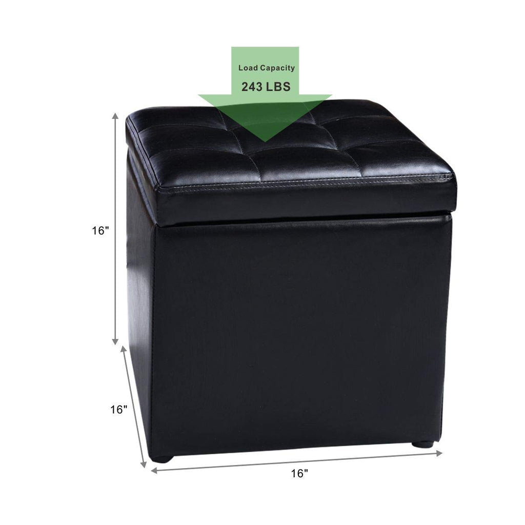 16 Inch Square Ottoman with Storage, PU Leather Foot Rest Stool