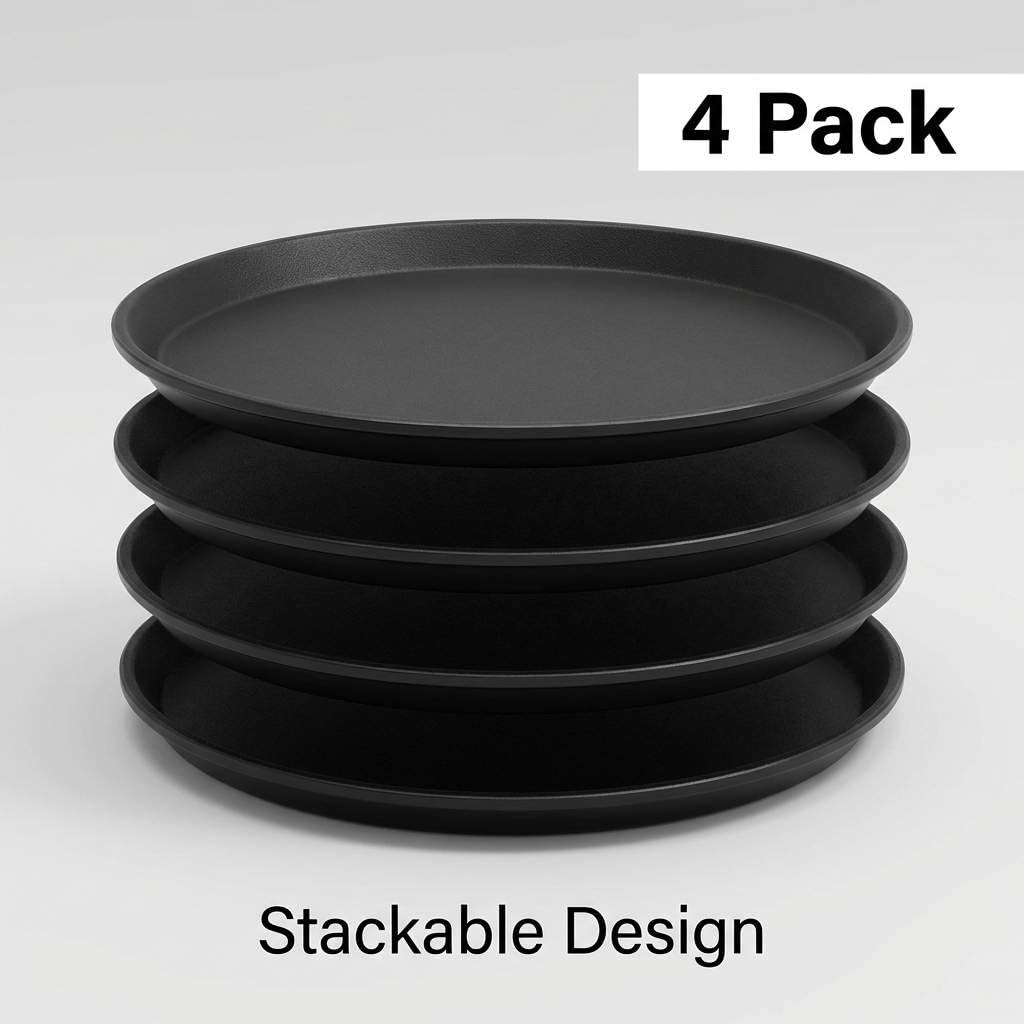 14-Inch Round Non-Slip Serving Tray Set - 4Pack Rubber Surface Drink & Meal Carrier, Café & Catering