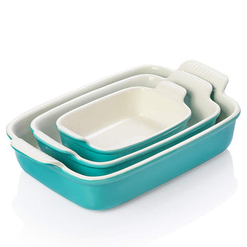 Baking Pans Set, Ceramic 9x13 Baking Dish with Handle, Rectangular Casserole Dishes for Oven, Bakeware Sets of 3